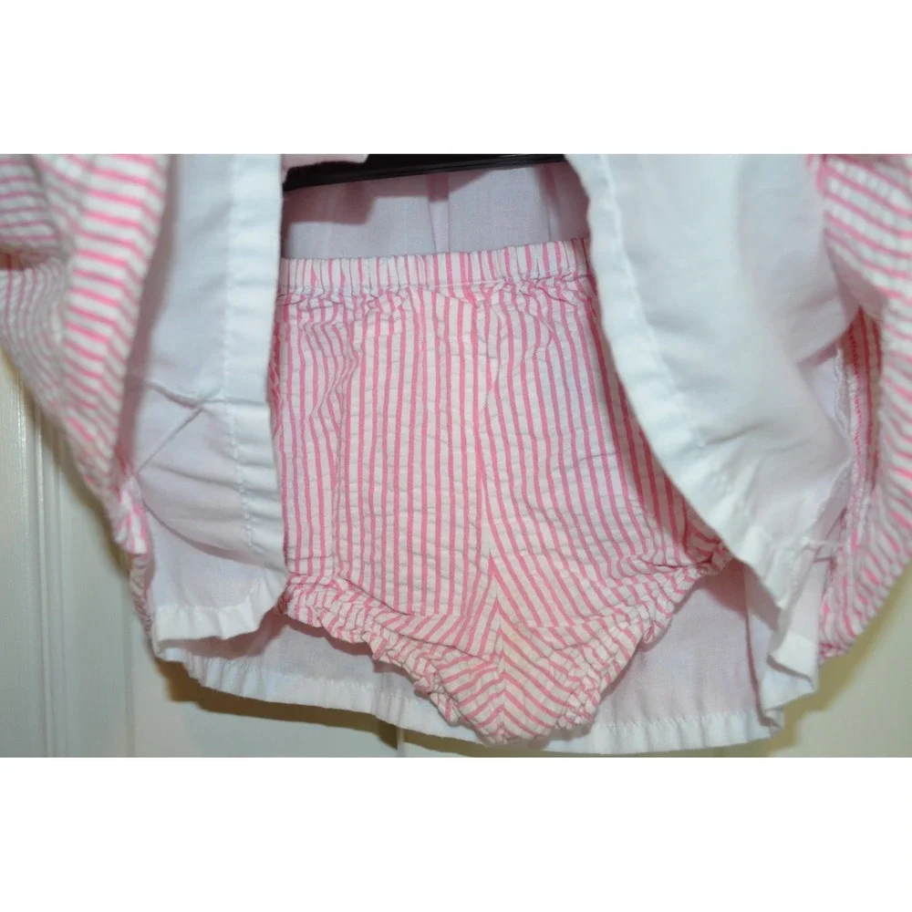 Tommy Hilfiger Vintage‎ Girls Dress Seersucker Pink Striped Size 12-18 Months